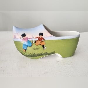 Vintage Porcelain Dutch Clog Shoe Planter Hand Painted Netherlands